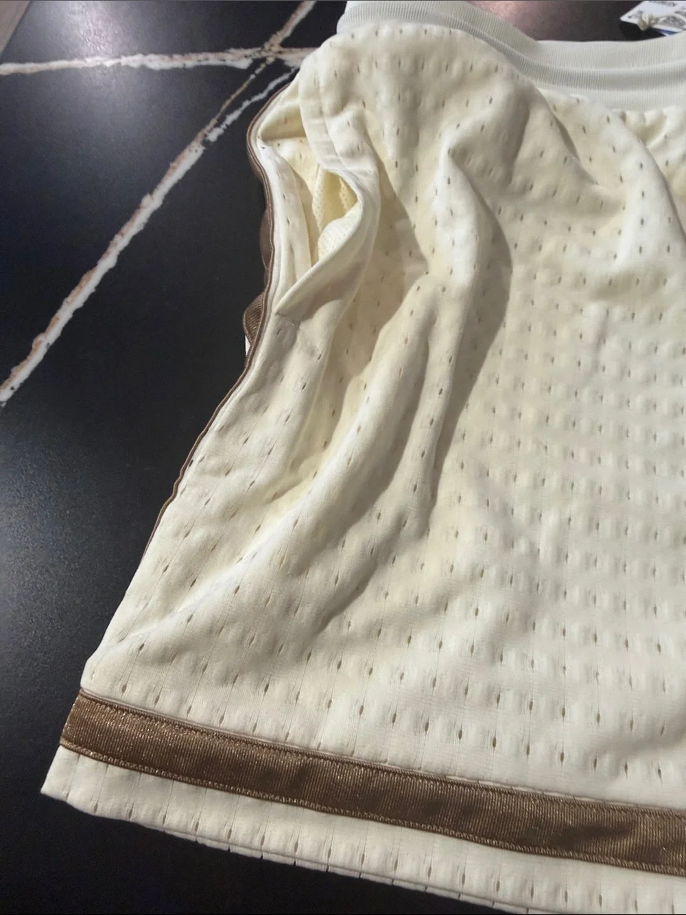 adidas Cream Mesh Shorts with Brown Metallic Trim